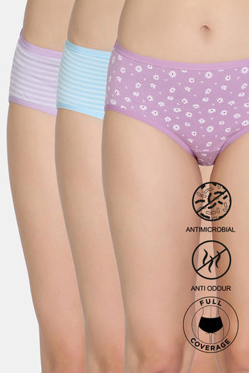 Buy Zivame Medium Rise Full Coverage Hipster Panty (Pack of 3) - Multicolor